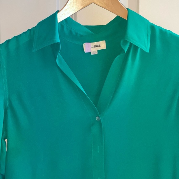 L’Agence Dani 100% Silk Button Down Shirt in Kelly Green Women's Top Size XS - Picture 3 of 8
